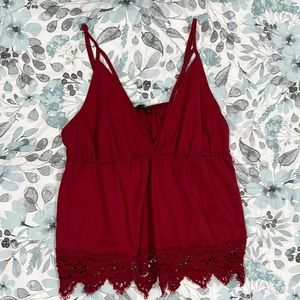 Scarlet Red Embroidered Lace Trim Top
